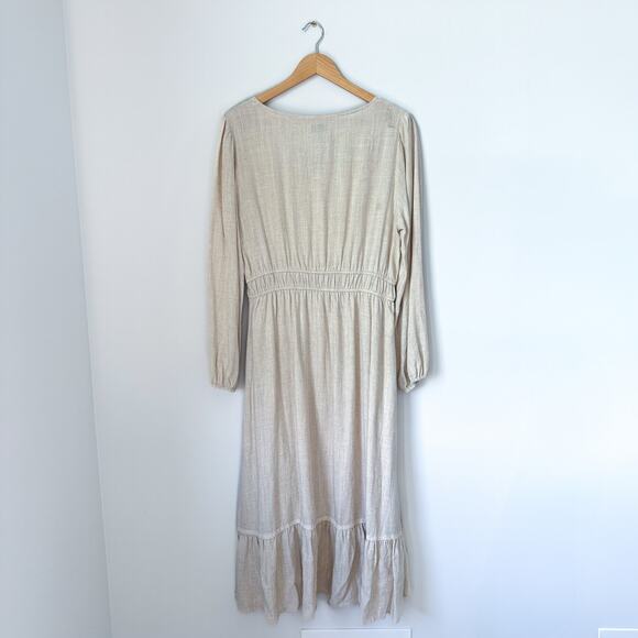 LOST + WANDER Easy Breezy Square Neck Long Sleeve Midi Dress in Oatmeal NWT - Picture 4 of 9